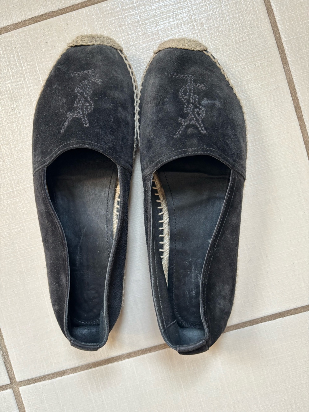 Yves Saint Laurent Black Suede Espadrille Flats